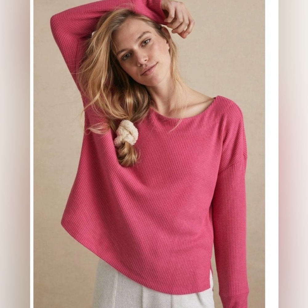 Anthro Saturday Sunday hot pink boatneck waffle knit sweater, small